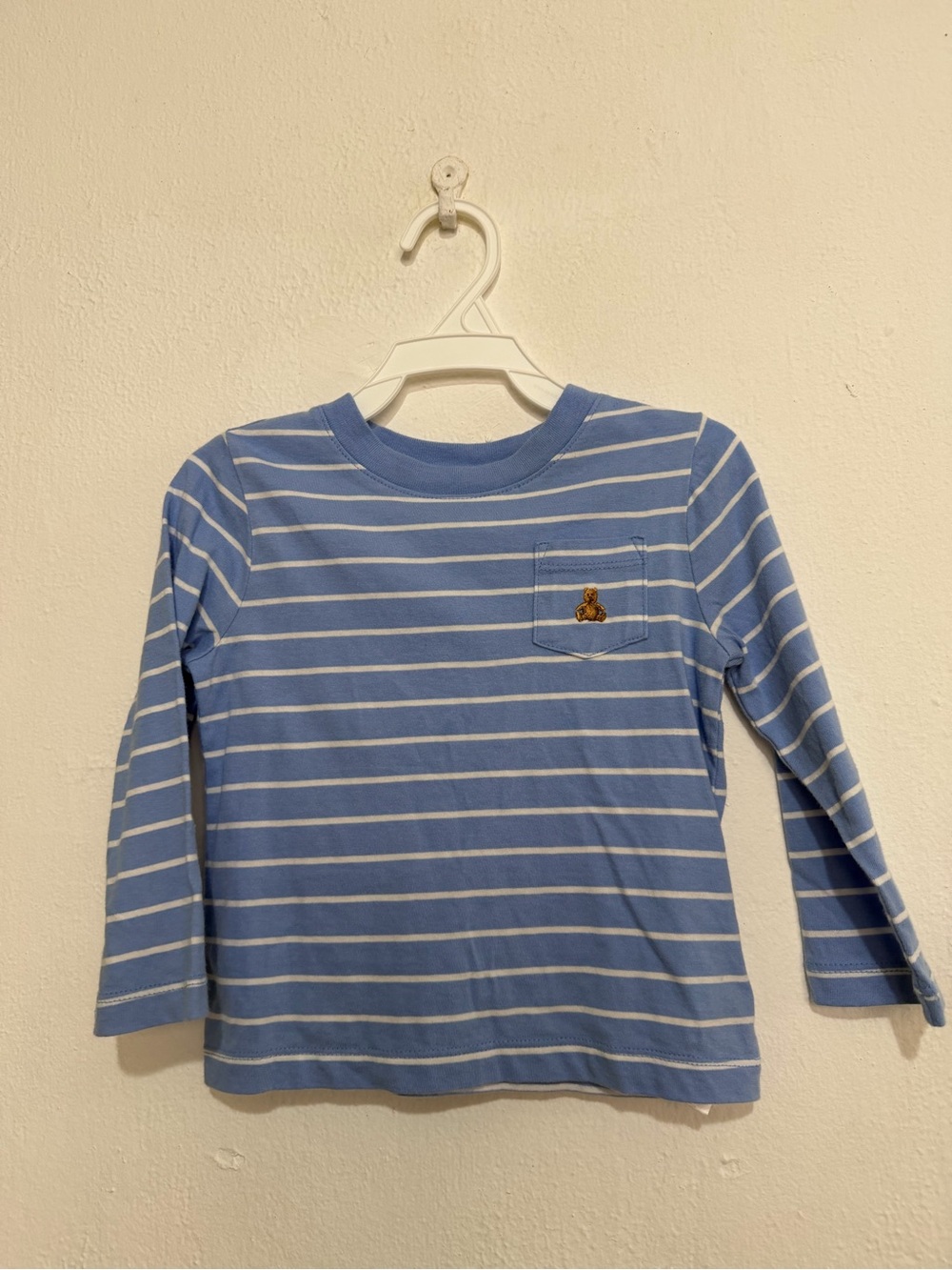 GAP Light Blue & White Striped Long-Sleeve Tee with Pocket Patch